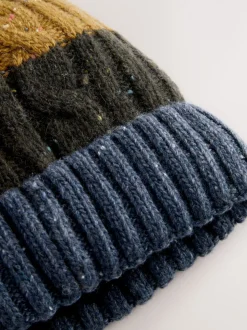 Cable Knit Stripe Bobble Hat