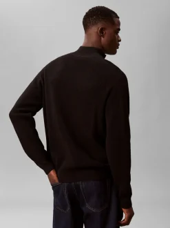 Calvin Klein Black Cotton Waffle Relaxed Quarter Zip Jumper