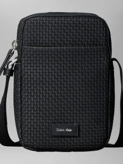 Calvin Klein Black Embossed Woven Slim Reporter Bag
