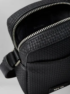 Calvin Klein Black Embossed Woven Slim Reporter Bag
