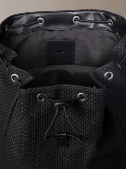 Calvin Klein Black Embossed Woven Flap Backpack