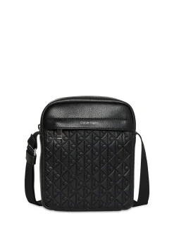 Calvin Klein Black Embossed Allover Monogram Reporter Bag
