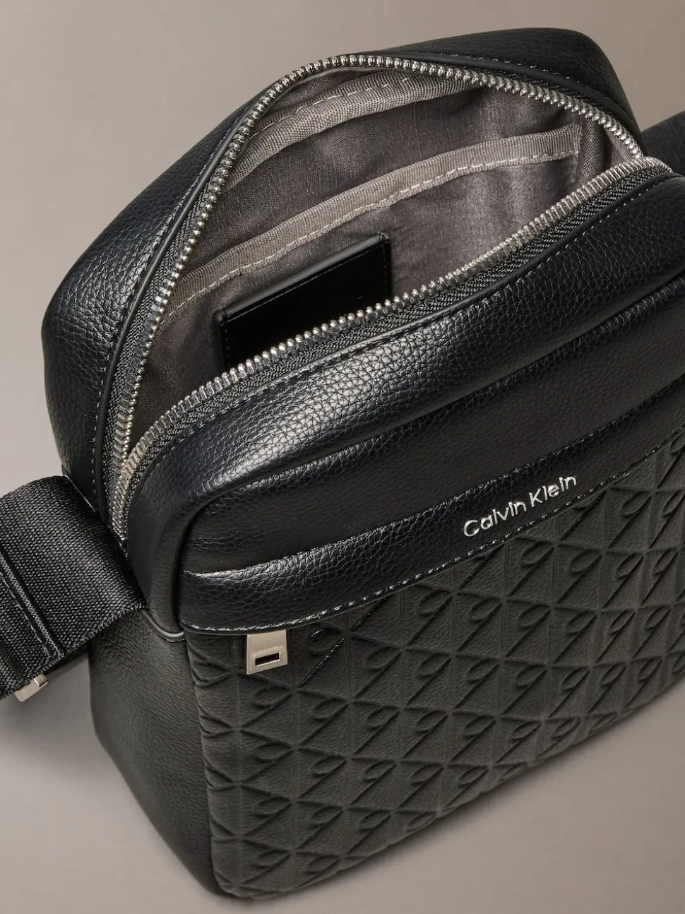 Calvin Klein Black Embossed Allover Monogram Reporter Bag