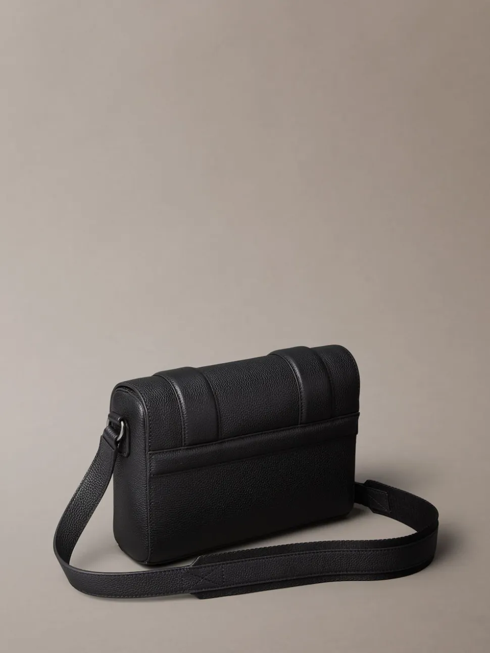 Calvin Klein Black Leather Flap Messenger Bag