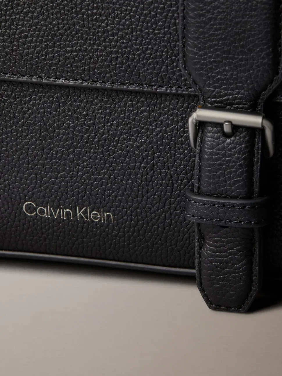 Calvin Klein Black Leather Flap Messenger Bag
