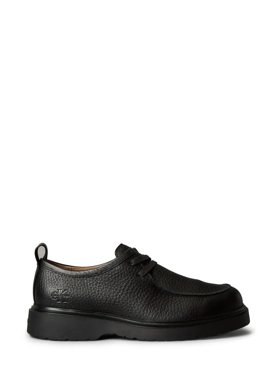 Calvin Klein Black Pebbled Leather Lug Sole Derby Shoes