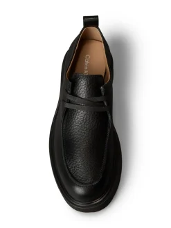 Calvin Klein Black Pebbled Leather Lug Sole Derby Shoes