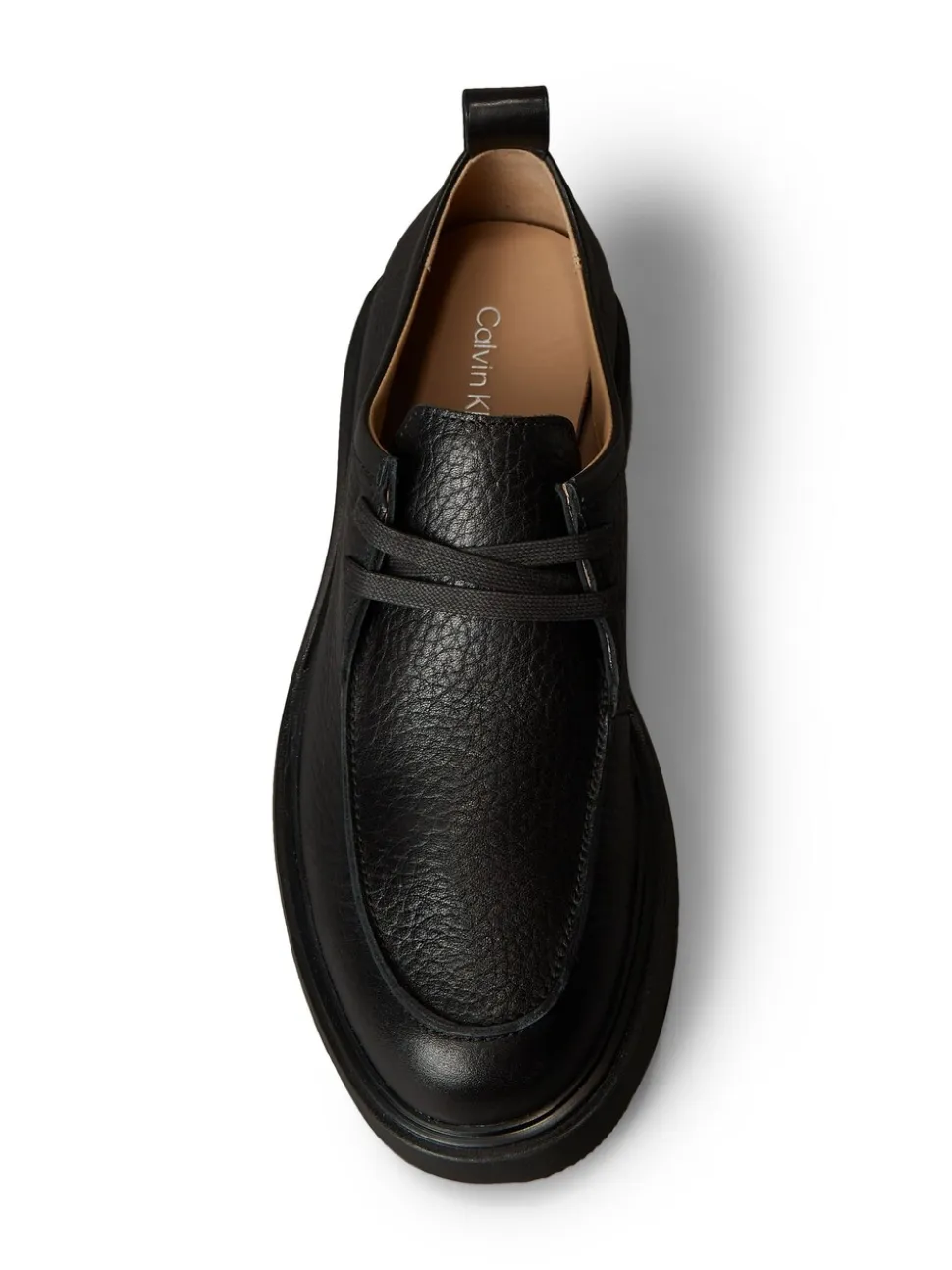 Calvin Klein Black Pebbled Leather Lug Sole Derby Shoes
