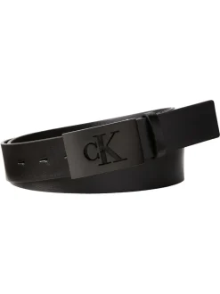 Calvin Klein Black Plaque Smooth Leather Belt