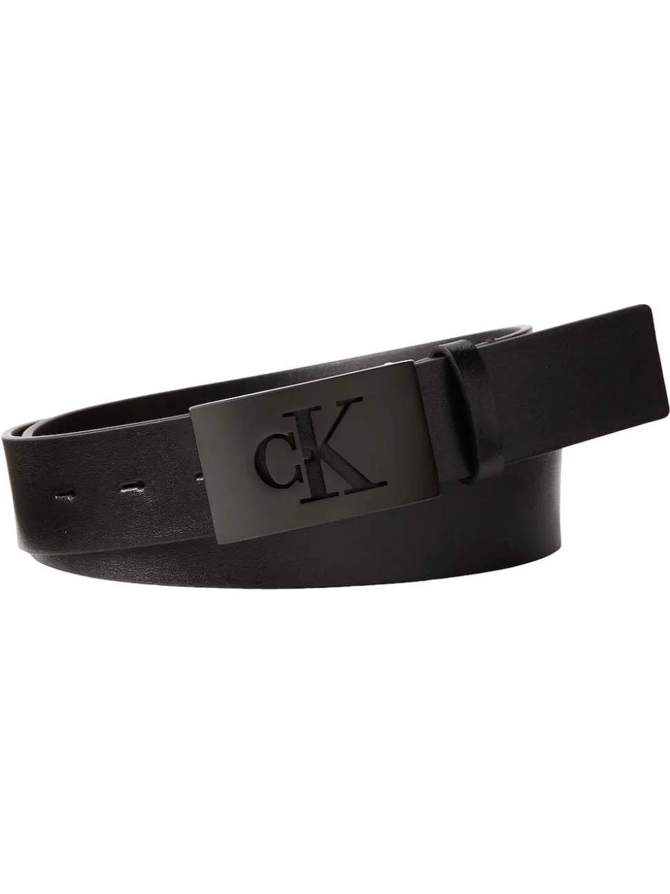 Calvin Klein Black Plaque Smooth Leather Belt