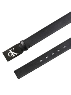 Calvin Klein Black Plaque Smooth Leather Belt