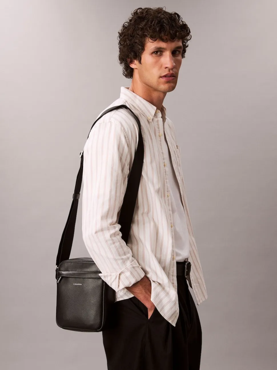 Calvin Klein Black Raised Reporter Bag