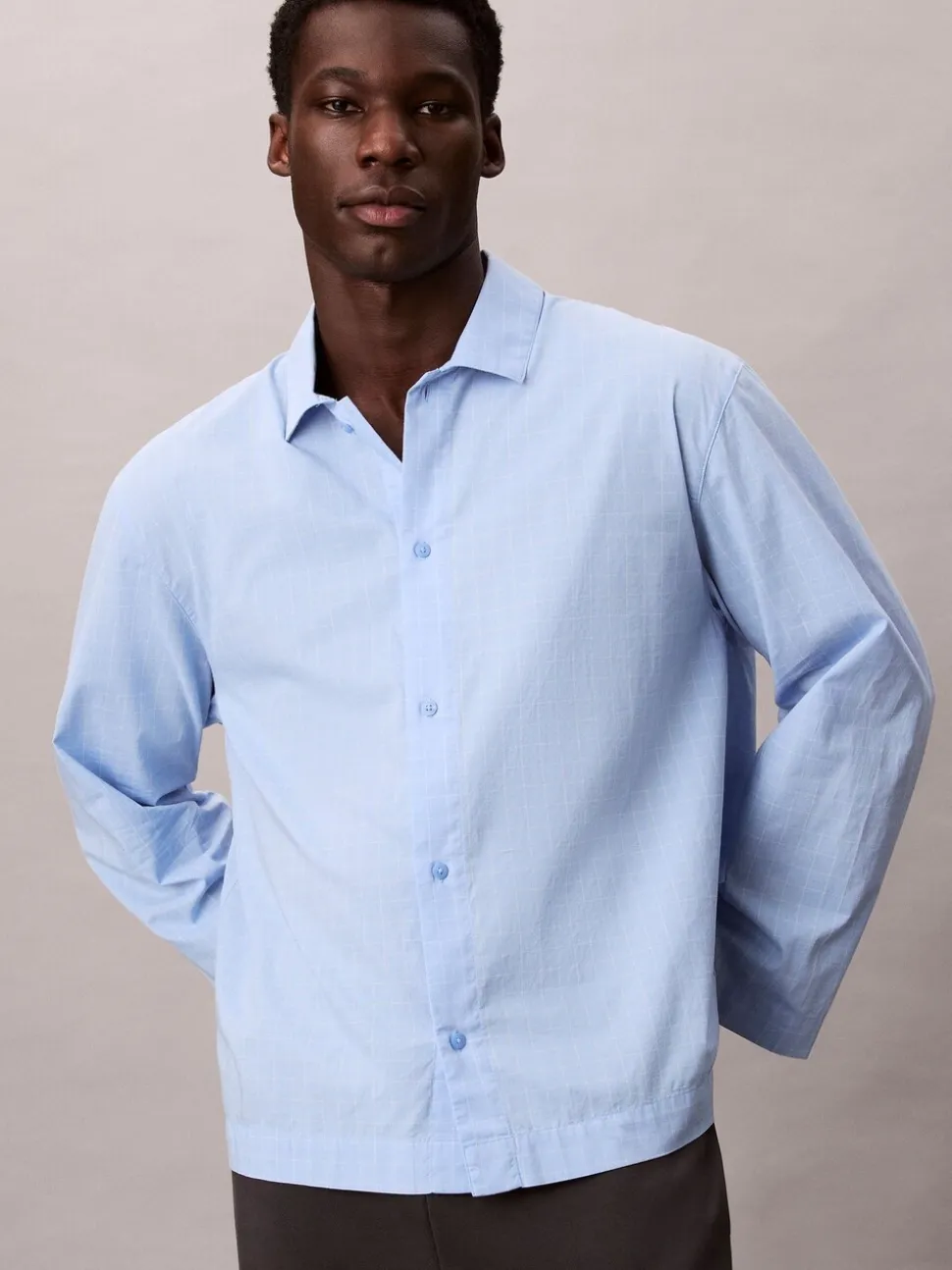 Calvin Klein Blue Cotton Poplin Pyjama Top