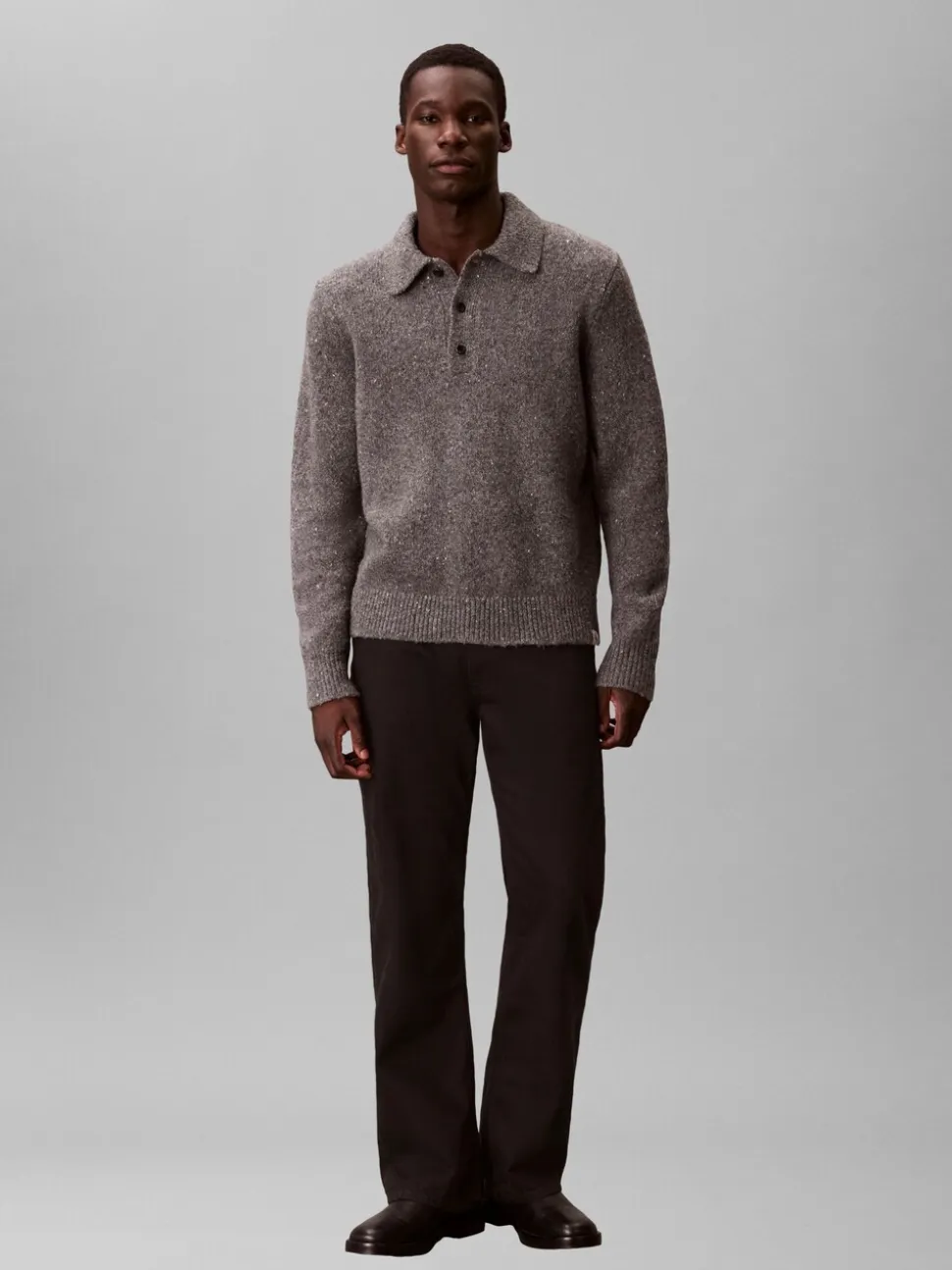 Calvin Klein Grey Wool Blend Relaxed Polo Jumper