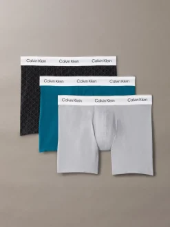 Calvin Klein Logo Print Black/Blue/Grey Icon Cotton Stretch Boxer Briefs 3 Pack