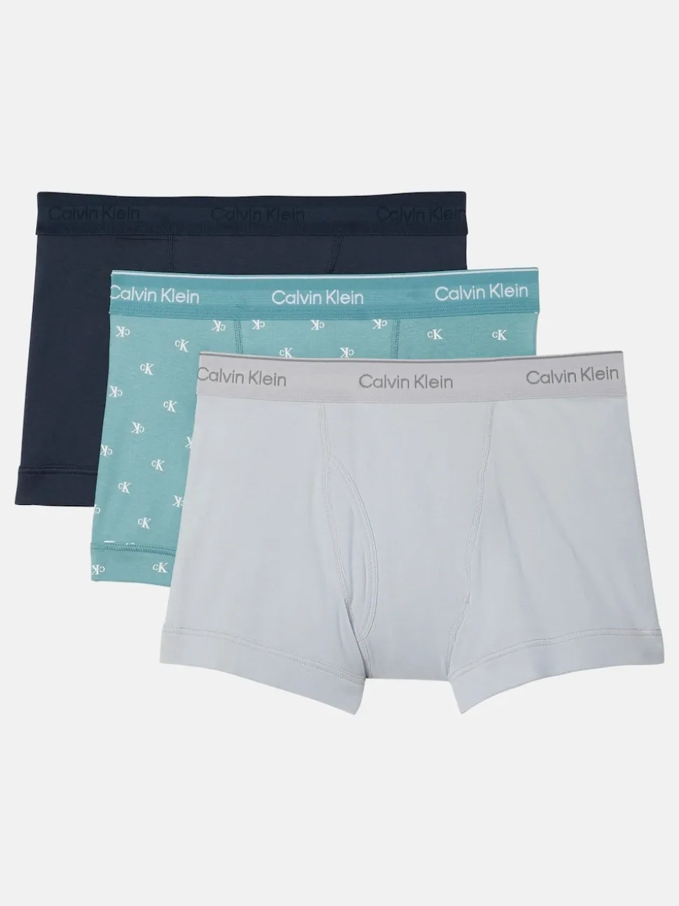 Calvin Klein Navy/Blue All Over Print/Grey Cotton Jersey Boxer Trunks 3 Pack