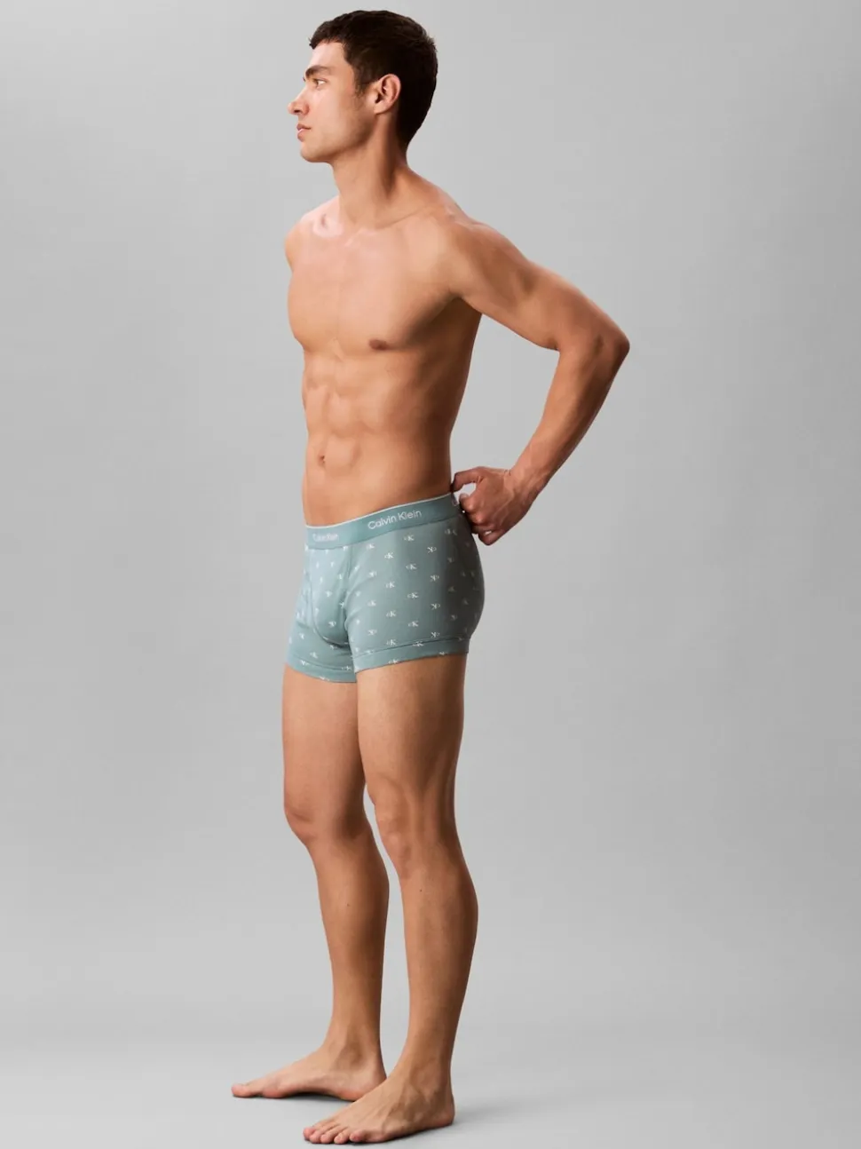 Calvin Klein Navy/Blue All Over Print/Grey Cotton Jersey Boxer Trunks 3 Pack