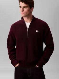 Calvin Klein Purple Cotton Waffle Relaxed Quarter Zip Jumper