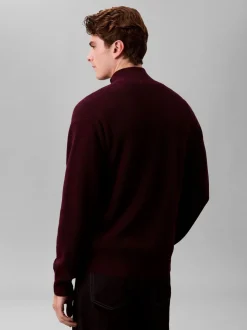 Calvin Klein Purple Cotton Waffle Relaxed Quarter Zip Jumper