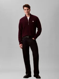 Calvin Klein Purple Cotton Waffle Relaxed Quarter Zip Jumper