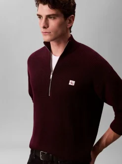 Calvin Klein Purple Cotton Waffle Relaxed Quarter Zip Jumper