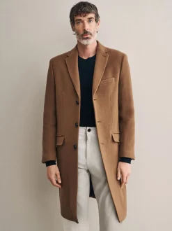Camel Signature Soft Touch Wool Rich Italian Fabric Epsom Overcoat With Cashmere