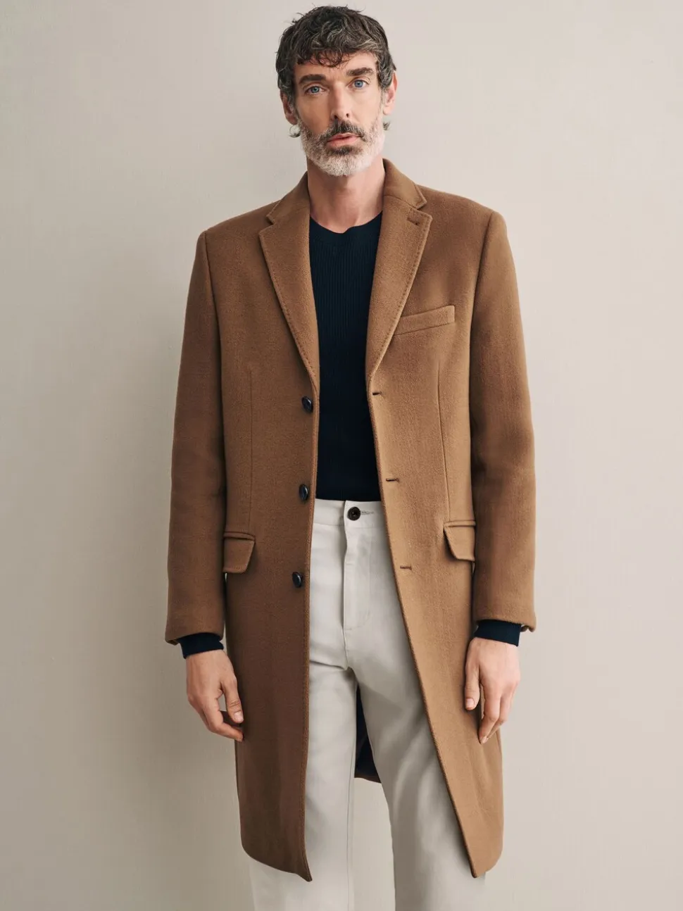 Camel Signature Soft Touch Wool Rich Italian Fabric Epsom Overcoat With Cashmere