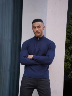 CAPO Blue Twist Cotton Quarter Zip Jumper