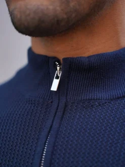 CAPO Blue Twist Cotton Quarter Zip Jumper