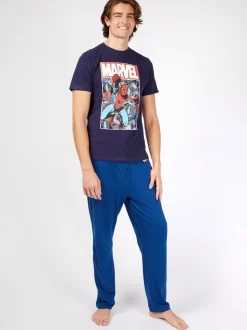 Character Blue Mens Marvel Spiderman Disney 100% Cotton Pyjamas