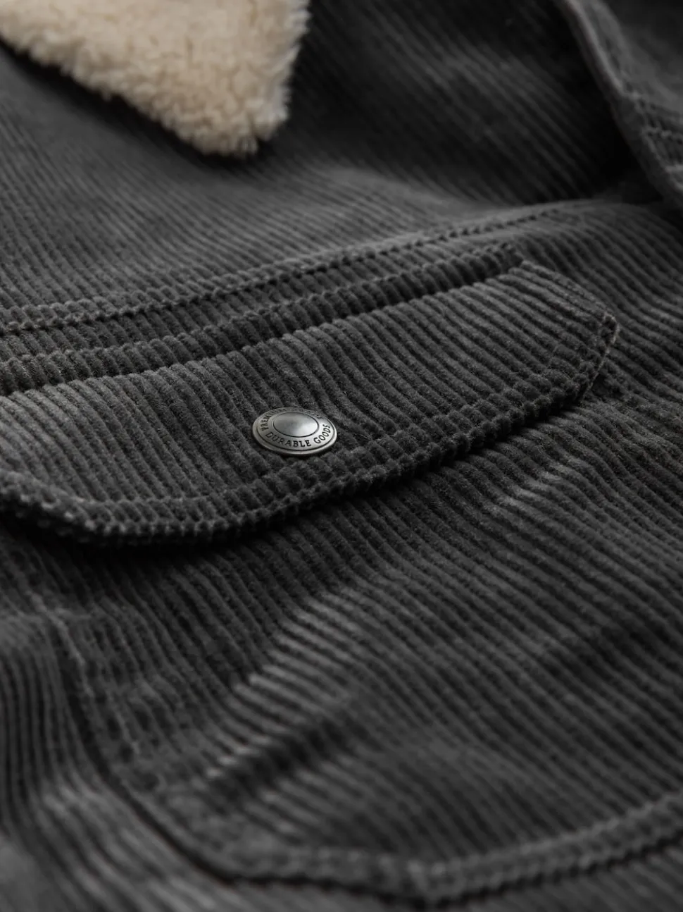 Charcoal Grey Corduroy Borg Lined Trucker Jacket