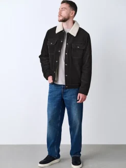 Charcoal Grey Corduroy Borg Lined Trucker Jacket