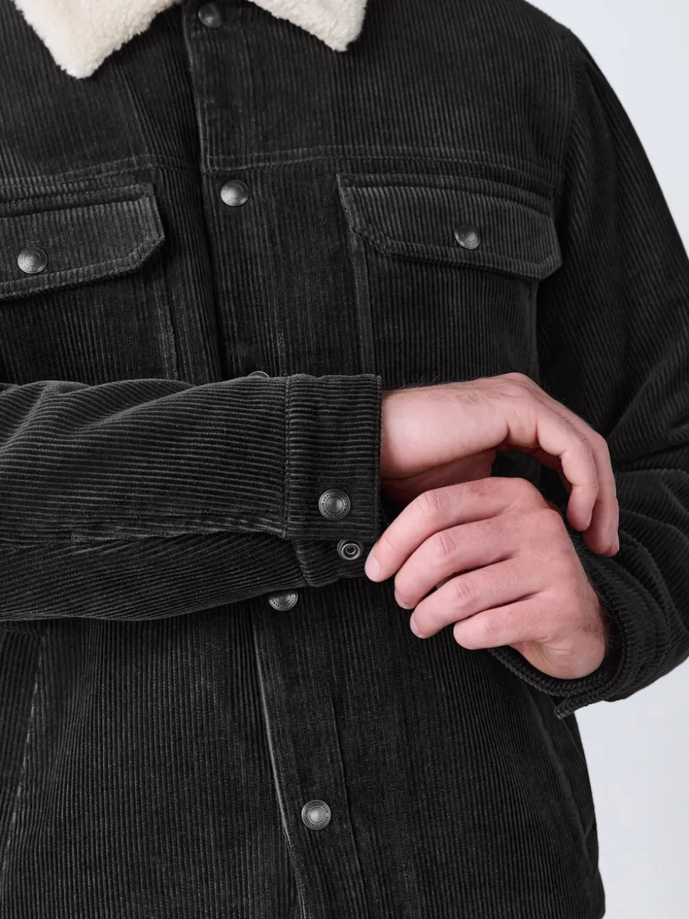 Charcoal Grey Corduroy Borg Lined Trucker Jacket