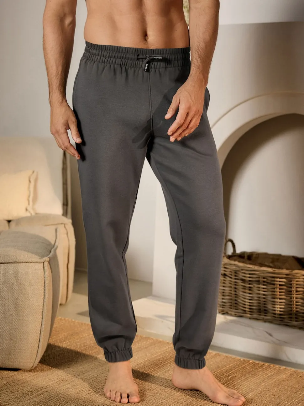 Charcoal Grey Cuffed Brushback Heavyweight Open Joggers
