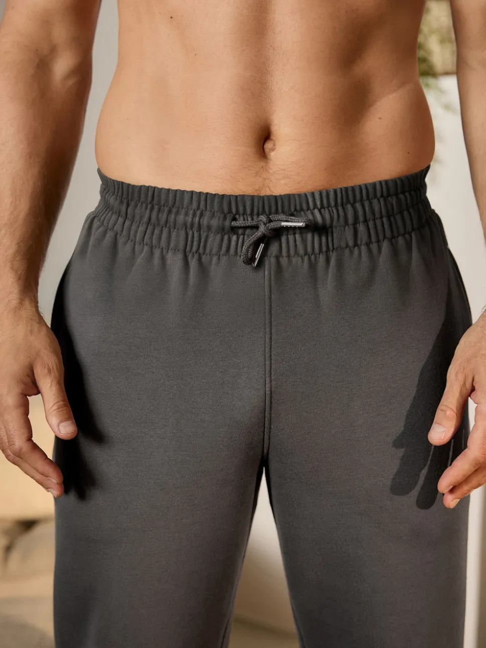 Charcoal Grey Cuffed Brushback Heavyweight Open Joggers