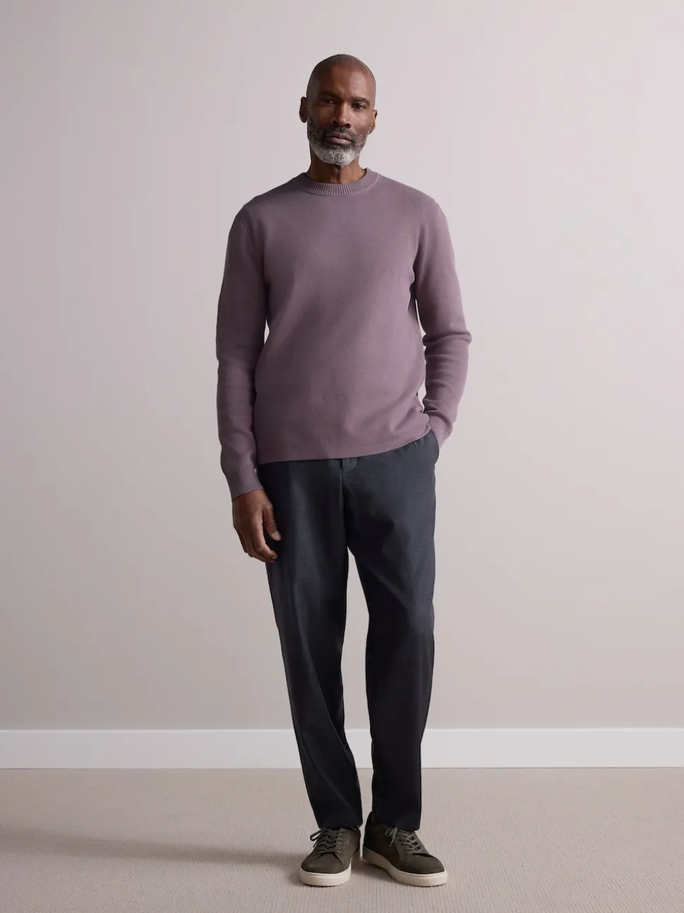 Charcoal Grey Elasticated Waist Wool Rich Textured Formal Trousers