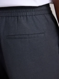 Charcoal Grey Elasticated Waist Wool Rich Textured Formal Trousers