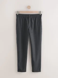 Charcoal Grey Elasticated Waist Wool Rich Textured Formal Trousers