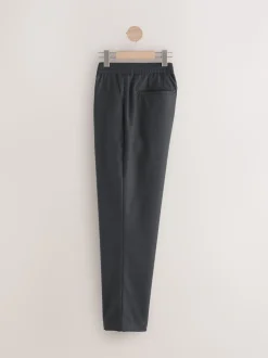 Charcoal Grey Elasticated Waist Wool Rich Textured Formal Trousers