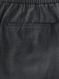 Charcoal Grey Elasticated Waist Wool Rich Textured Formal Trousers