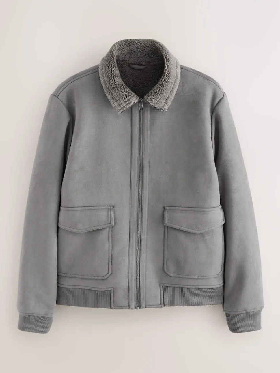 Charcoal Grey Faux Suede Borg Lined Jacket