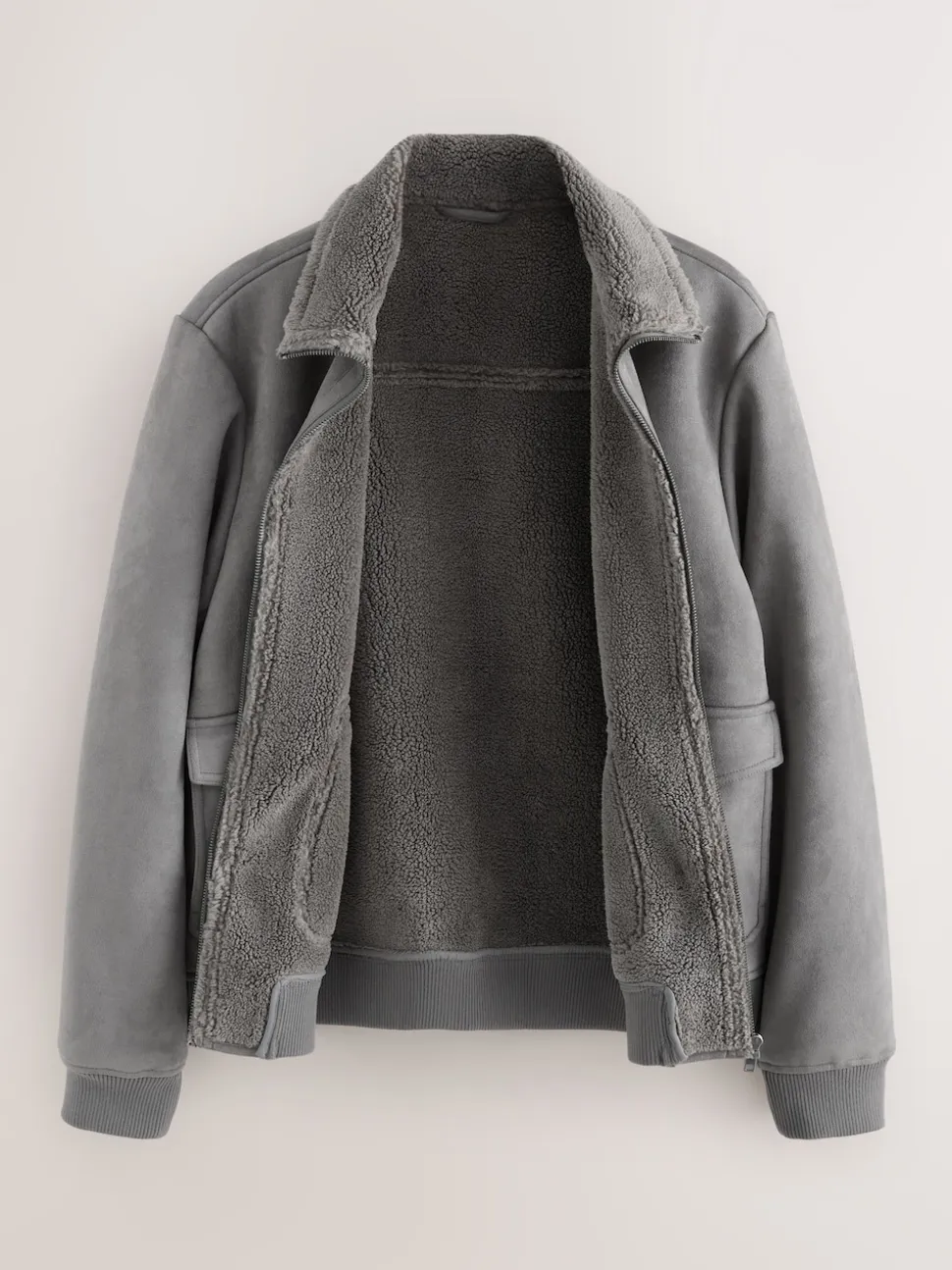 Charcoal Grey Faux Suede Borg Lined Jacket