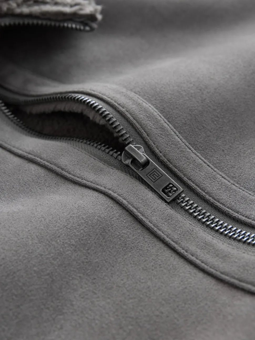 Charcoal Grey Faux Suede Borg Lined Jacket