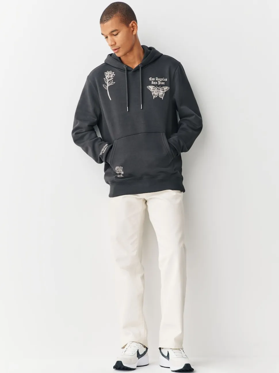 Charcoal Grey Graphic Print Hoodie