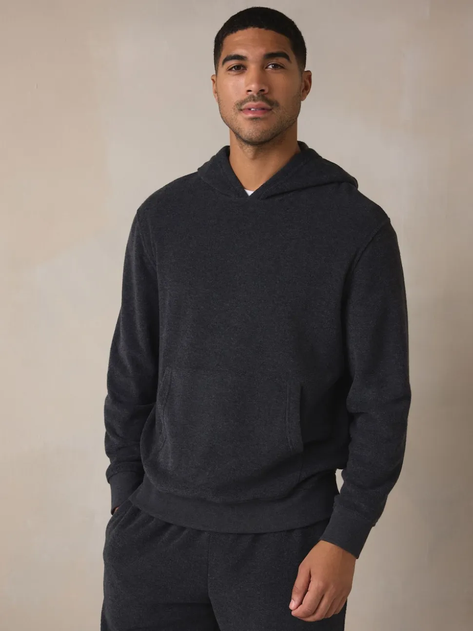 Charcoal Grey Hooded Towelling Pyjamas Set