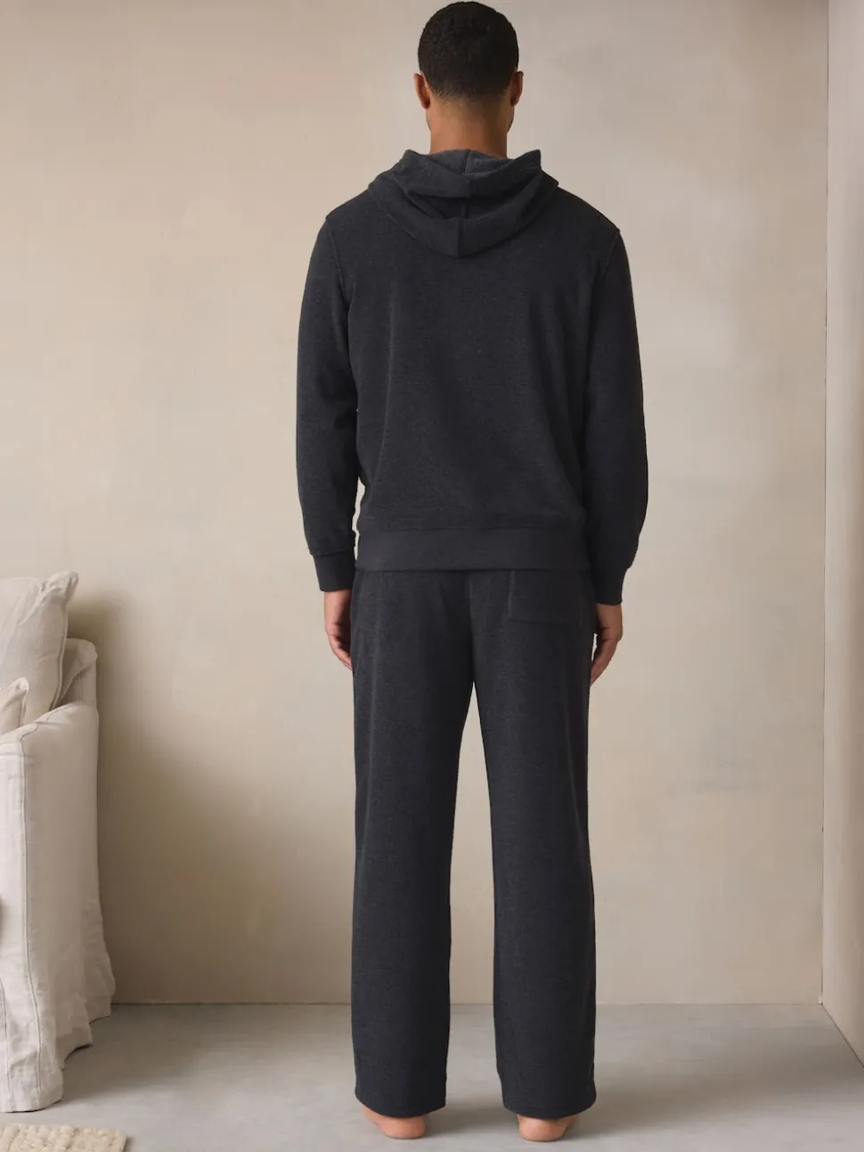 Charcoal Grey Hooded Towelling Pyjamas Set