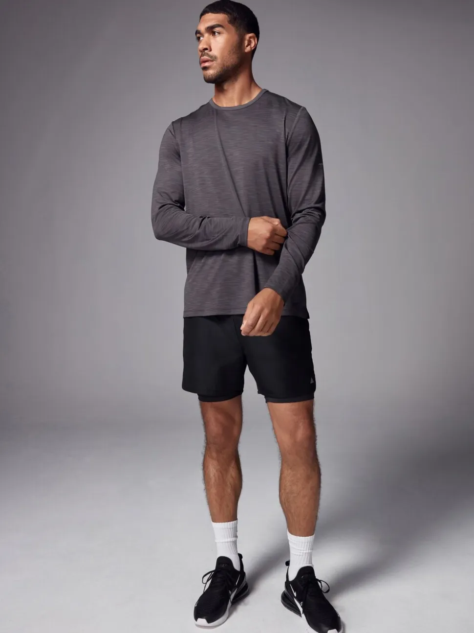 Charcoal Grey Long Sleeve Tee Active Gym Training Top