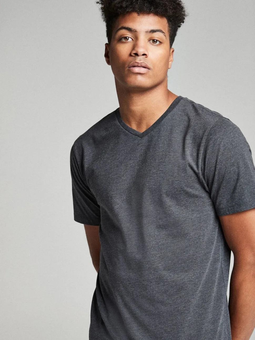 Charcoal Grey Marl Regular Fit Essential V-Neck T-Shirt