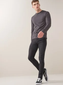 Charcoal Grey Marl Slim Fit Long Sleeve Crew Neck T-Shirt