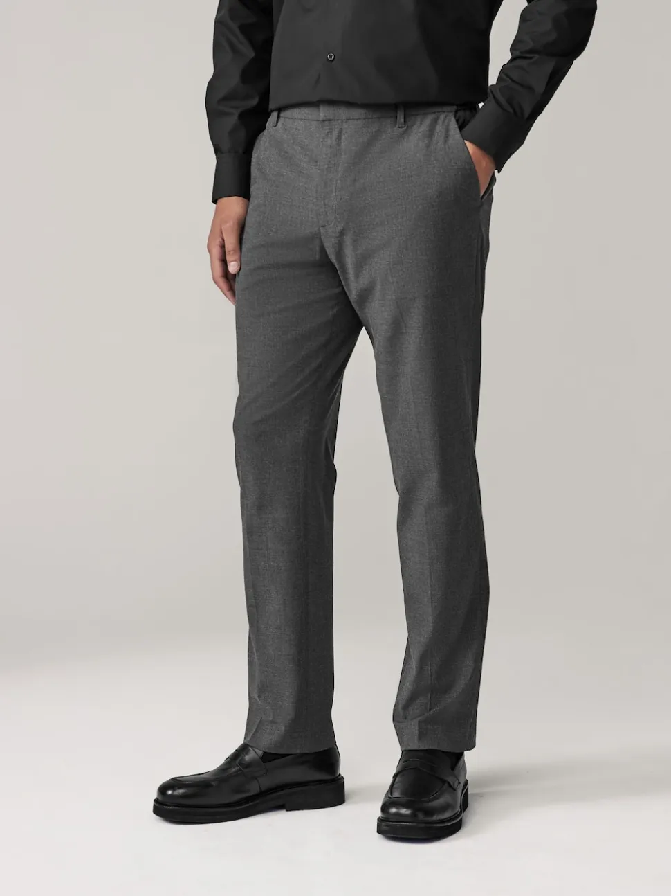 Charcoal Grey Muscle Fit Elasticated Waist Motionflex Stretch Smart Trousers